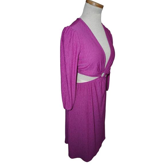 Monteau Los Angeles Ring-Front Cutout Mini Dress Fuchsia Purple SZ Small NWT - Picture 2 of 4